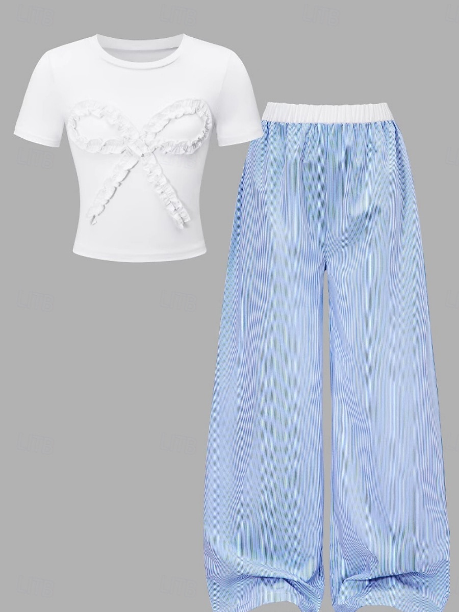 2 Pezzi Bambini Ragazze Grafico Tasca T-shirt e pantaloni Impostato Manica Corta Sport Casuale 7-13 Anni Estate Blu del 2026 a $28.99 –P2