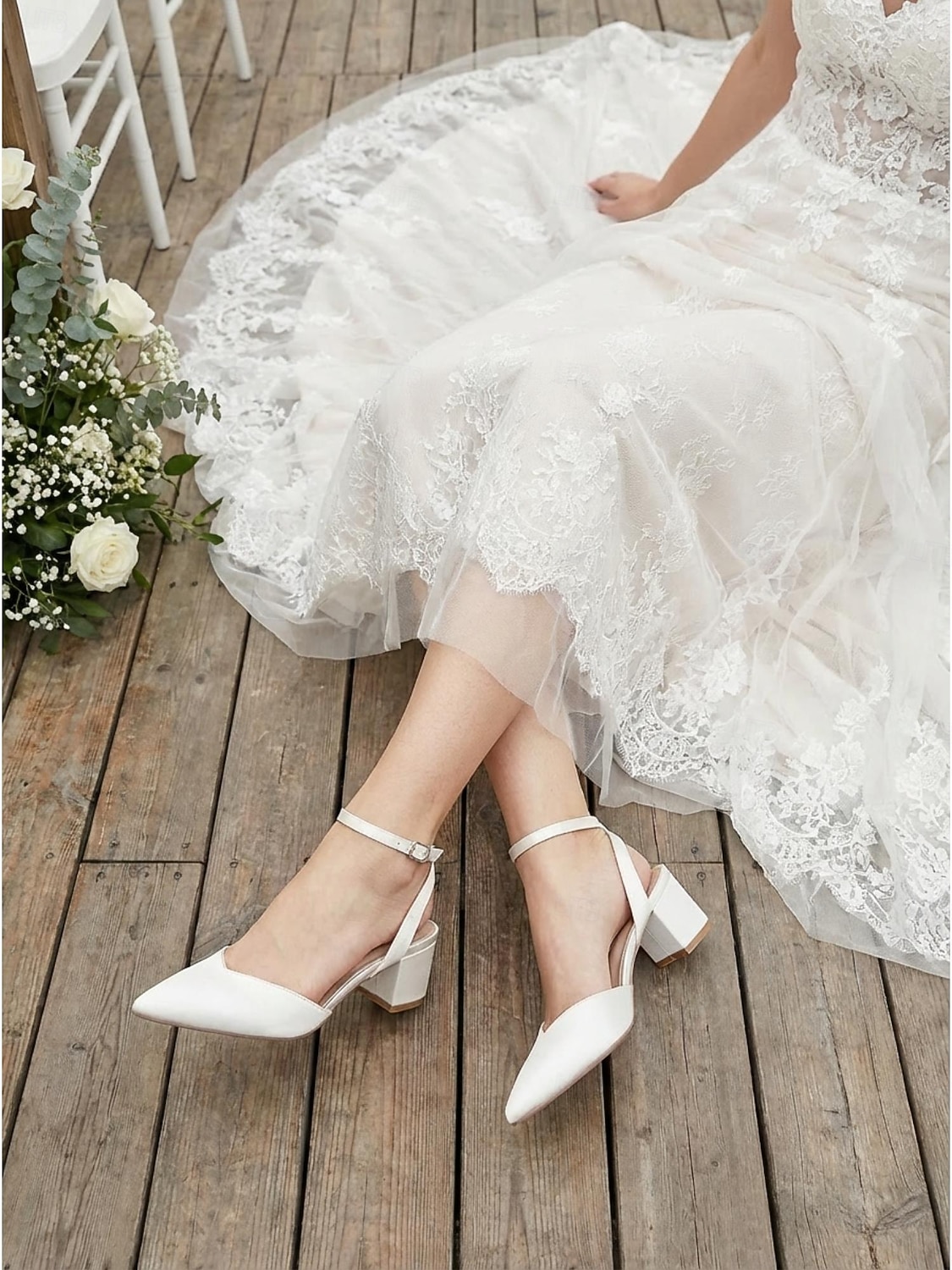 Women's Simple White Chunky Heel Sandals - Elegant Bridal Shoes for Garden Weddings 2026 - $59.99 –P1
