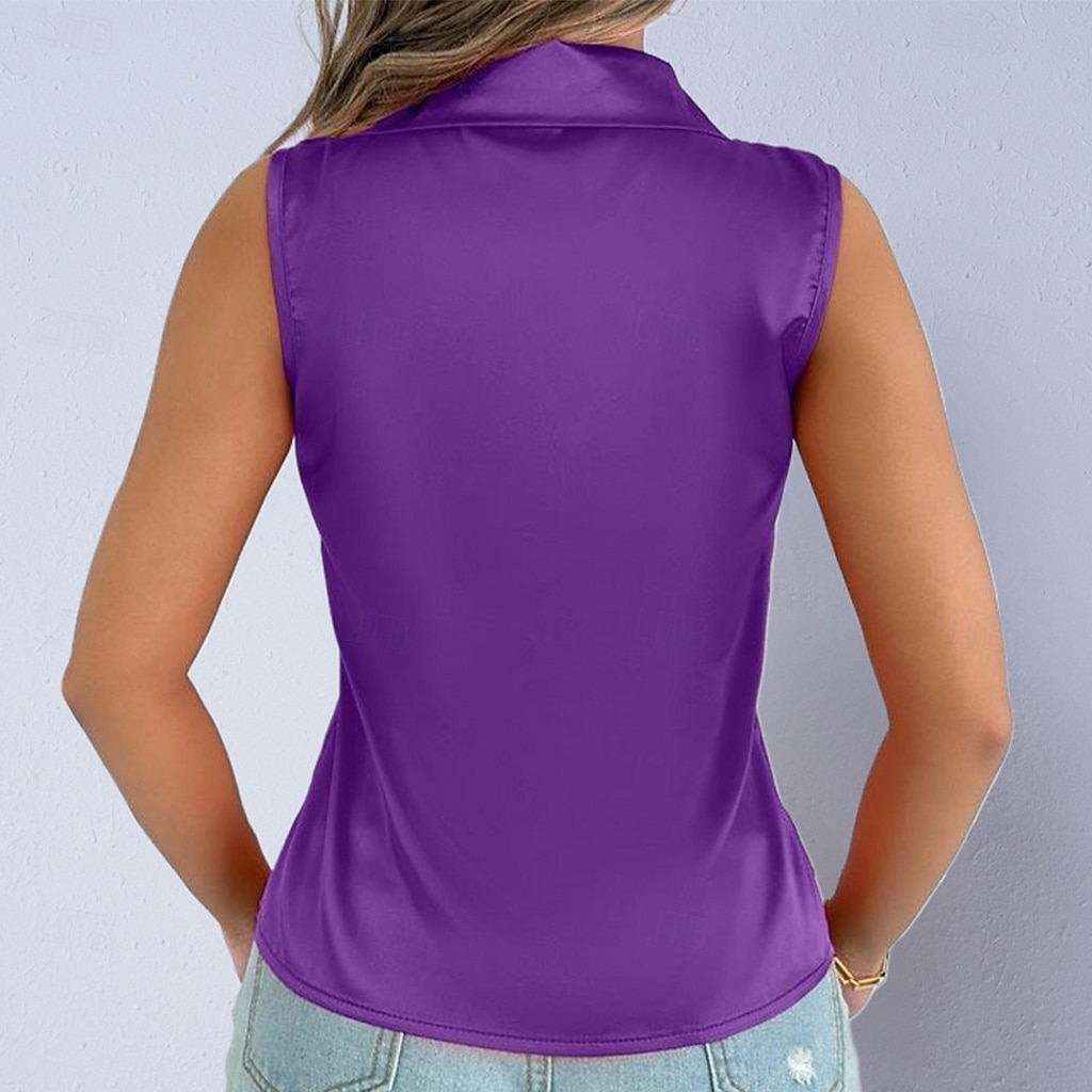 Women's Shirt Satin Blouse Dress Shirt Button Up Shirt Solid Color Plain Elegant Fashion Casual Sleeveless Turndown Regular Tops Daily Office Work Black White Yellow Red Purple Summer Spring Fall 2026 - $24.99 –P10