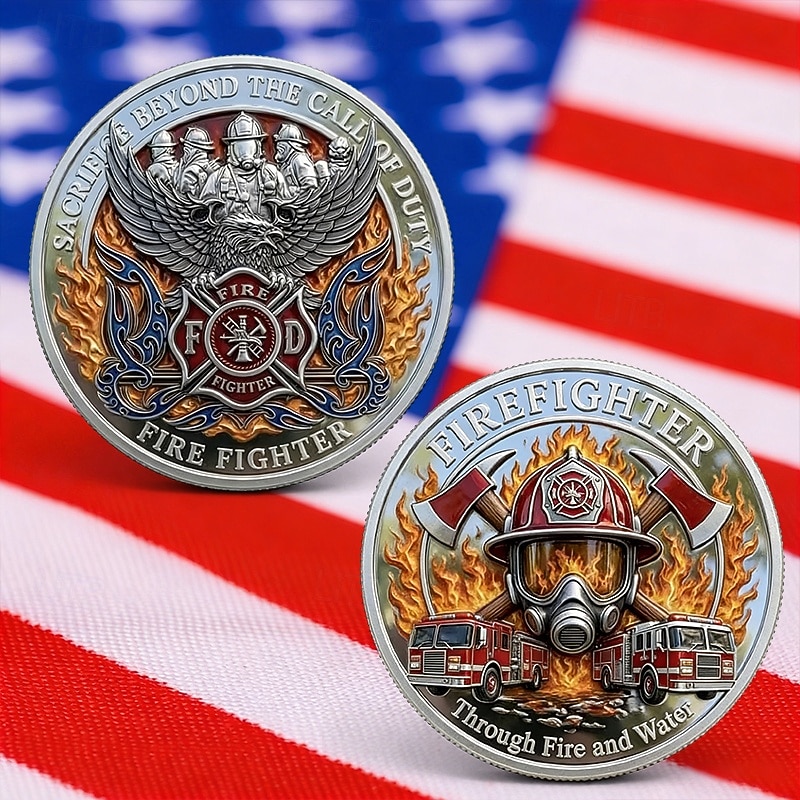 Herdenkingsmunt ter ere van brandweerlieden, symbool voor moed en opoffering. &Een verzamelmunt ter ere van de brandweer, een cadeau voor helden, een aandenken voor hulpverleners, een patriottisch 2026 - $19.99 –P1
