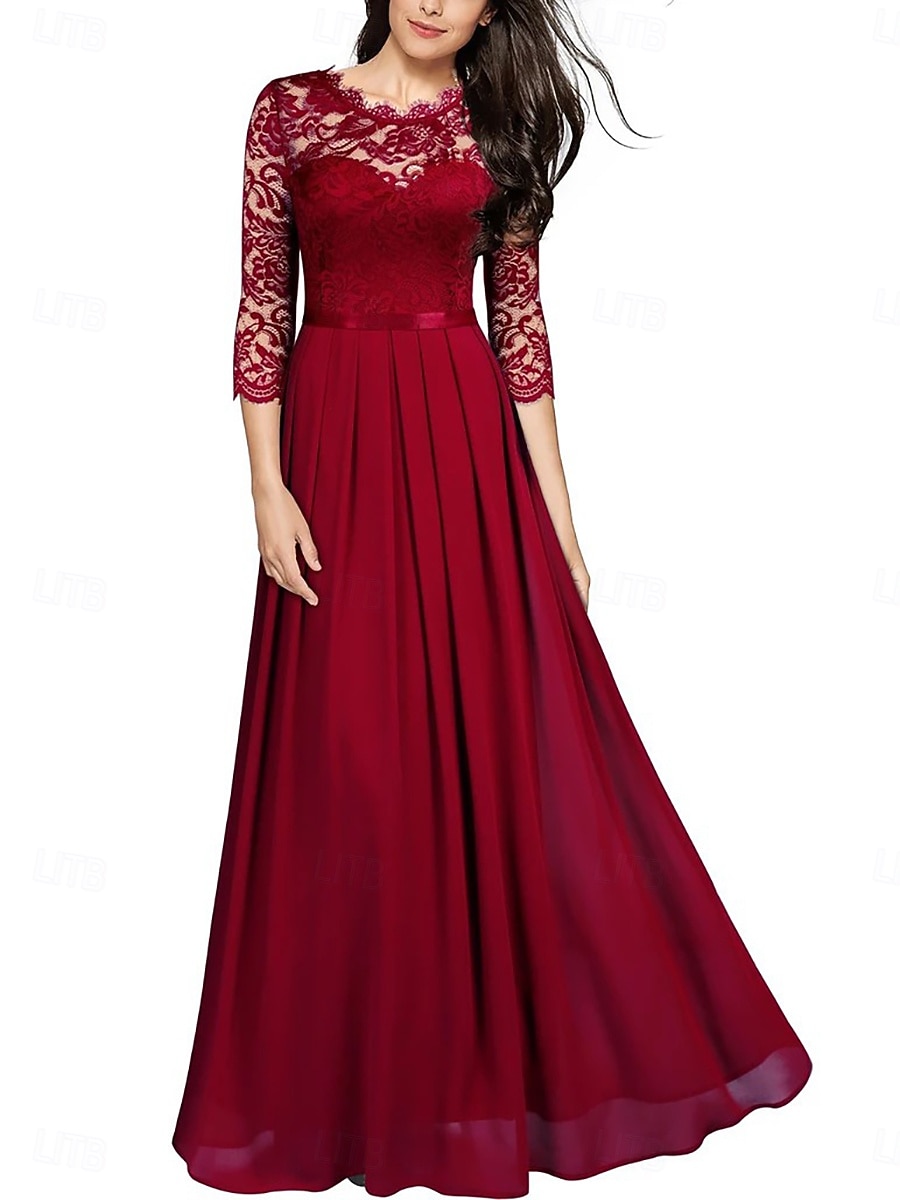 Damen Maxikleid Partykleid Cocktailkleid Elegant Mode Modern Abendgesellschaft Party Hochzeit Normale Passform Einfach Dreiviertelarm Rundhalsausschnitt Schwarz Wein Grün Dunkelblau Sommer Frühling 2026 - $35.99 –P1
