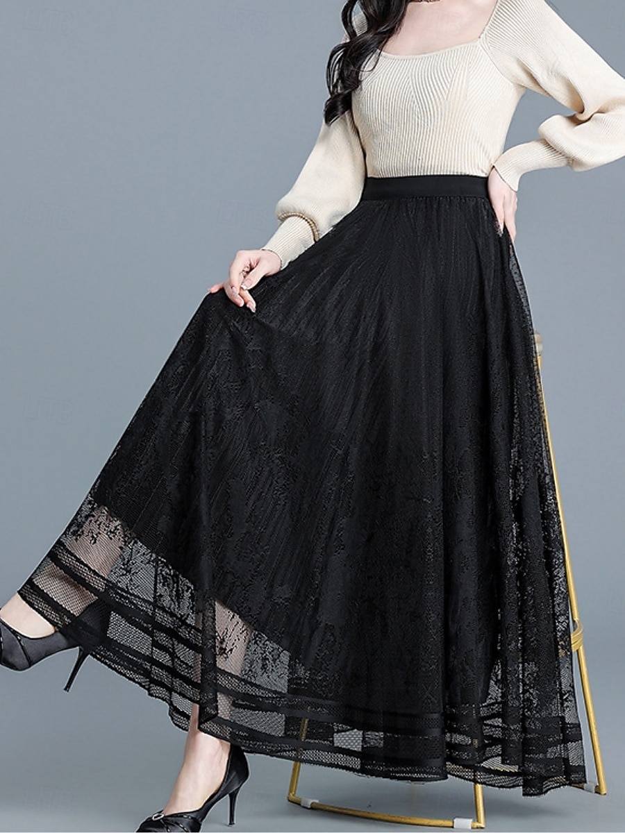 Per donna Gonna da vacanza Elegante Moda Casual Maxi Vita Alta Gonne Floreale Jacquard Elasticizzato Quotidiano Streetwear Nero Bianco Verde Primavera del 2026 a $33.99 –P5