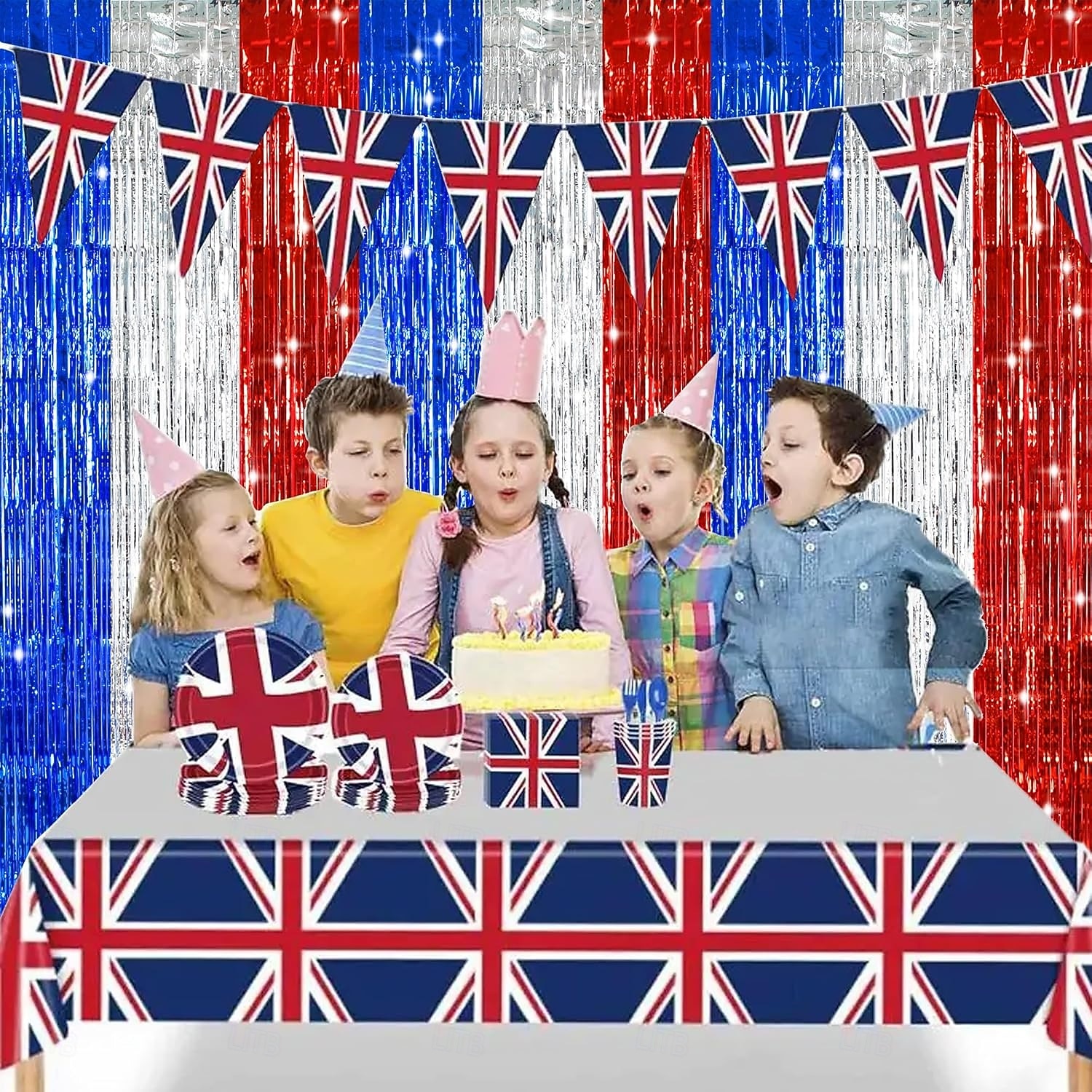 2-pack patriotiska glitterfoliefransgardiner, röda vita och blå 4 juli-dekorationer för självständighetsdagen, bakgrund för fotobås, metalliska dörrstrippar till fest, Memorial Day, Labor Day 2026 - $15.99 –P3