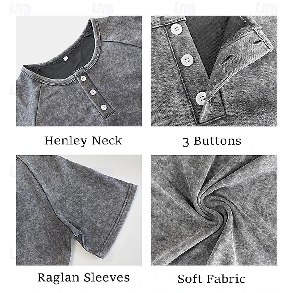 Voor heren Grafisch Roer Katoenen shirt Henley Top Acid Wash-shirt Korte mouw Vintage Ontwerper Casual Casual Dagelijks Buiten Lente zomer Zomer Lente Licht Blauw Paars Grijs Henley Henley-T-shirt 2026 - $25.99 –P6