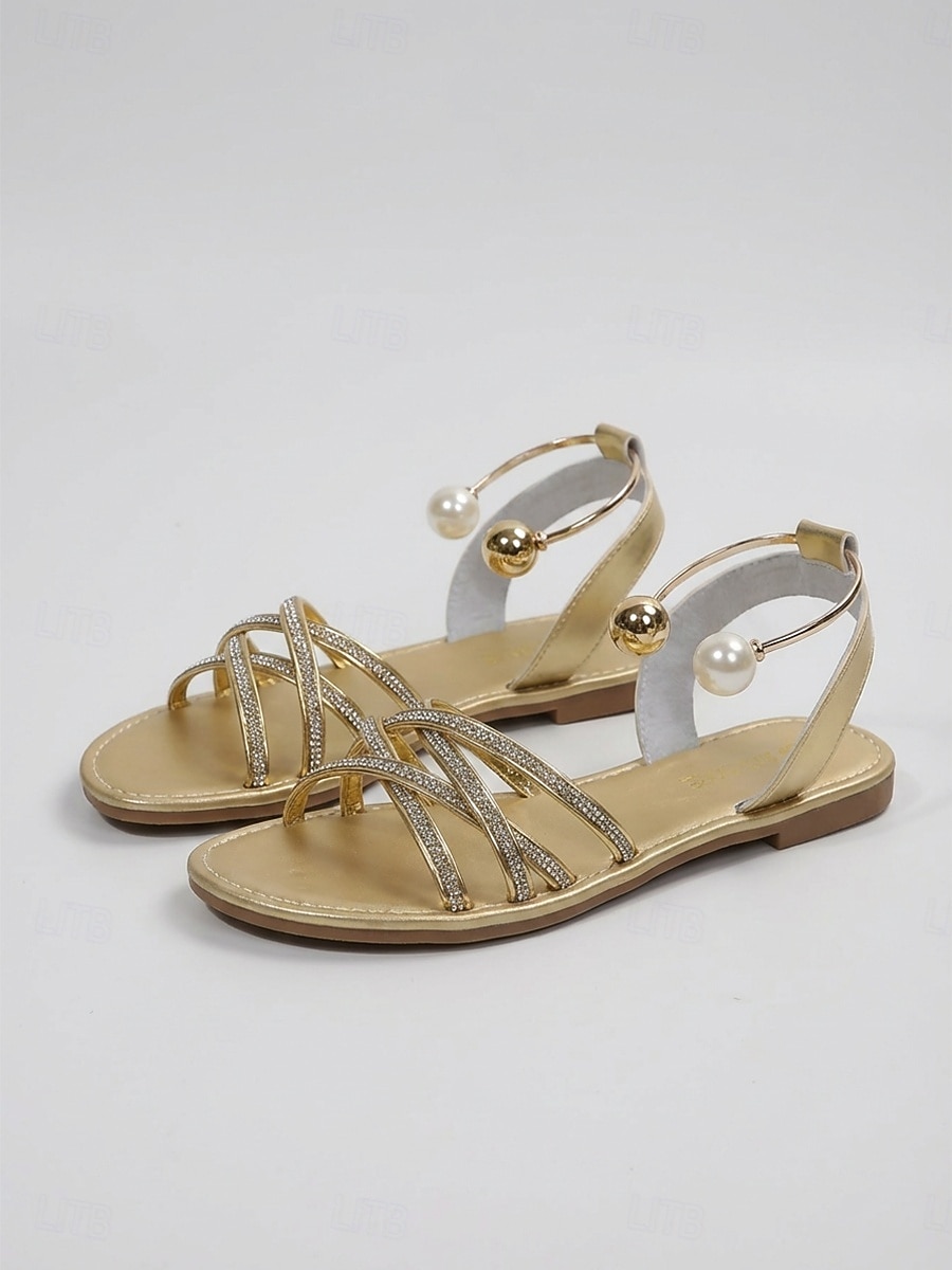 Women's Elegant Black Strappy Sandals - Comfortable Flat Summer Slides with Sparkling Rhinestones & Ankle Strap for Luxury Hotel Stays, Poolside Parties & Resort Vacations 2026 - $24.99 –P6