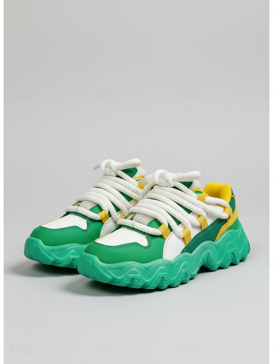Sneaker Chunky Blocco Colorato Verde e Bianco da Donna per Mardi Gras con Lacci in Cordoncino – Scarpe Platform Vivaci per Carnevale Feste anni '90 e Moda Urbana del 2026 a $42.99 –P3