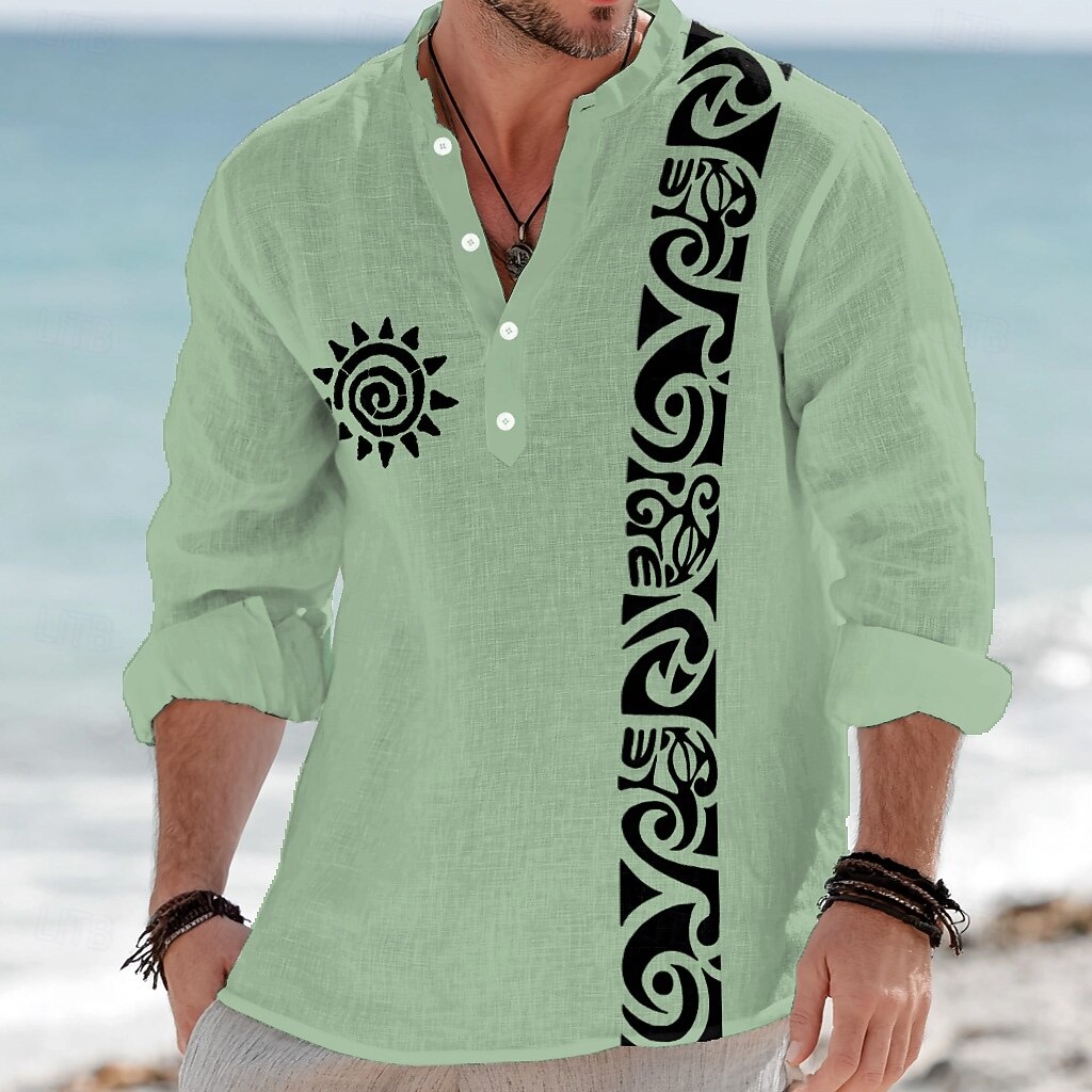 Homens polinésio Étnico Totem do Sol Camisa Social camisa de botão Camisa Henley Manga Longa Vintage retrô Tribal Casual Férias Verão Primavera Colarinho Mandarim Colarinho Clerical Impressão 3D de 2026 por $27.99 –P3