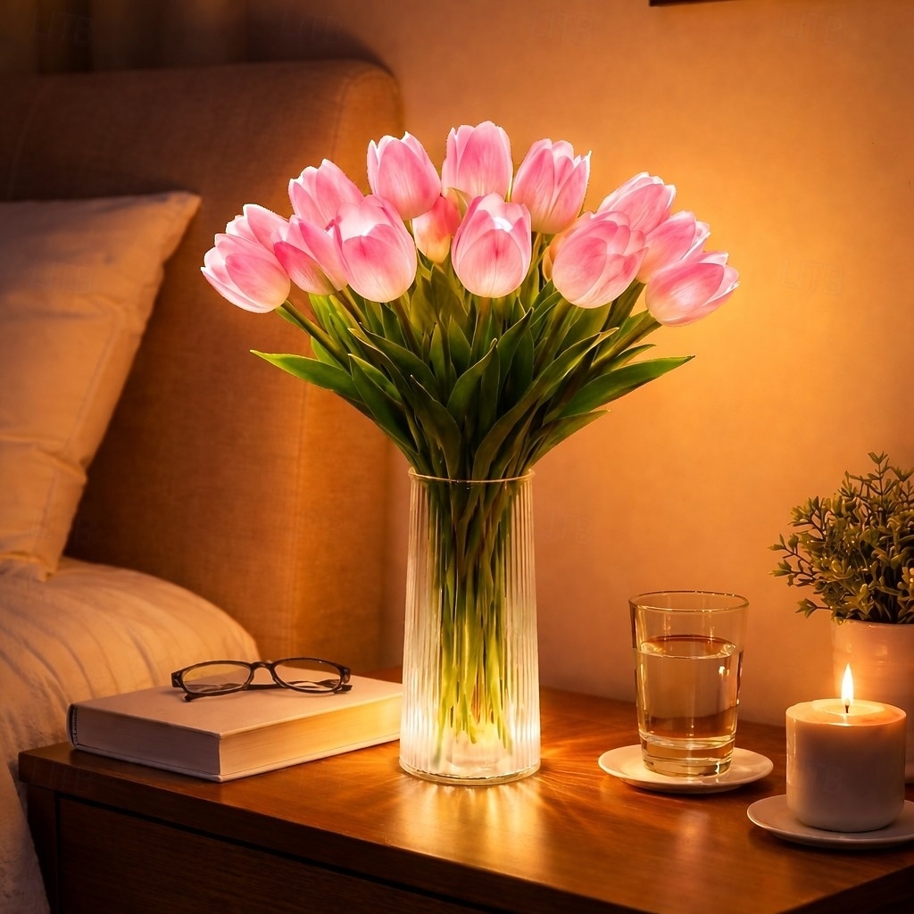 15 ks umělých květin tulipánů s LED světly, kytice tulipánů na dotek, na baterie, vánoční, sváteční, svatební, fotografické, bytové dekorace, kreativní dárky (bez vázy) 2026 - $17.99 –P5