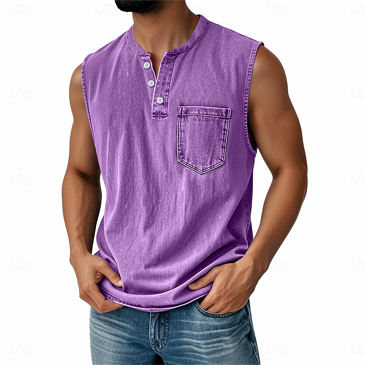 Ανδρικό vintage γιλέκο 100% βαμβάκι, αμάνικο πουκάμισο Henley, καλοκαιρινό, φθινόπωρο, απλό, σχεδιαστής μόδας, κλασικό, διακοπές, δρόμος, μαύρο, ροζ, μπλε, μπλουζάκι για άνδρες 2026 - $25.99 –P1