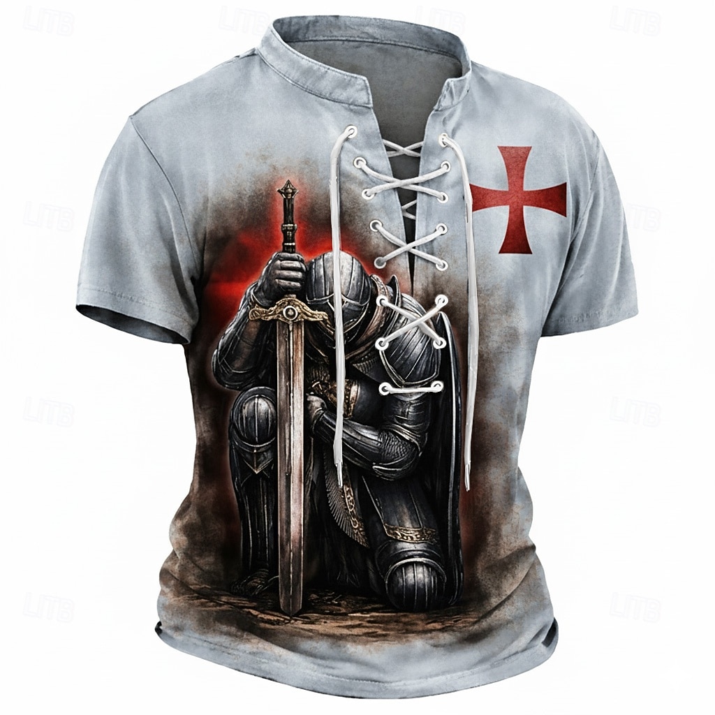 Cămașă T-Shirt Bărbați Cruzadelor Cavaler Îngenuncheat Cavalerii Templierilor Medieval Vintage T-Shirt Toată Imprimare Cu Siret Gât În Vee Onoare Războinic Manșon Scurt Superior Retro Streetwear 2026 - $23.99 –P2