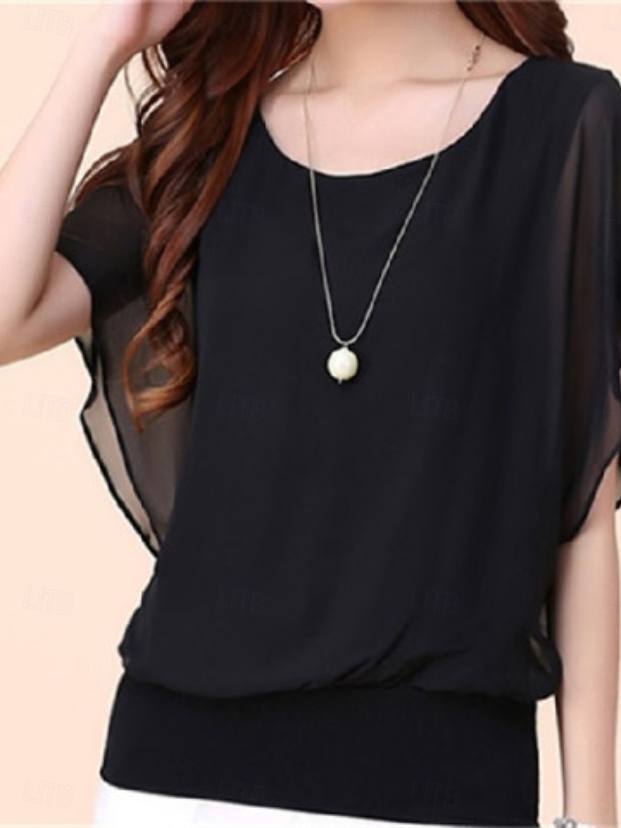 Mujer Camiseta Retazos Plano Casual Manga Corta Cuello Barco Tops regulares Diario Noche Fin de semana Negro Blanco Rojo Azul Real Morado Verano Primavera 2026 - $21.99 –P2
