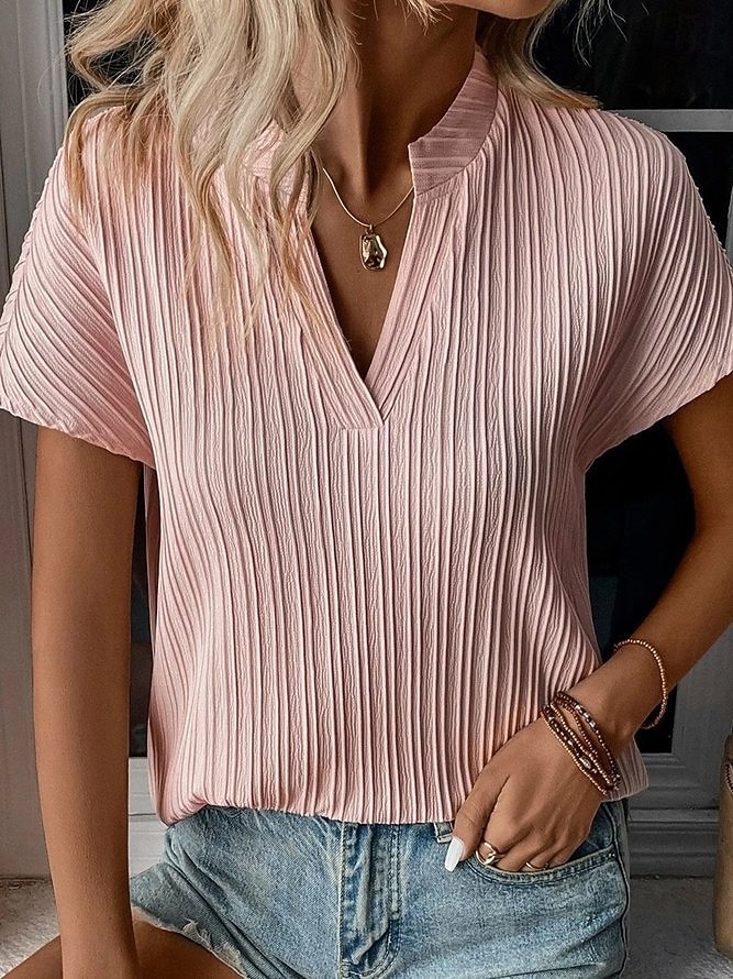 Per donna Maglietta A strisce Semplice Moda Elegante Classico Manica Corta Scollo a V Top Regolari Quotidiano Uscire Weekend Blu Verde salvia Bianco Rosa Verde Estate Primavera del 2026 a $8.99 –P8