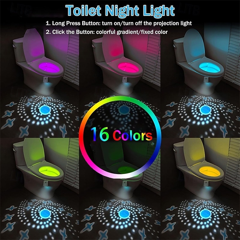 Motion Sensor Toilet Light With 16 Colors and Star Projection, Rechargeable LED Bowl Night Light for Bathroom, Funny Gift for Women Men Girls Boys 2026 - $20.99 –P2