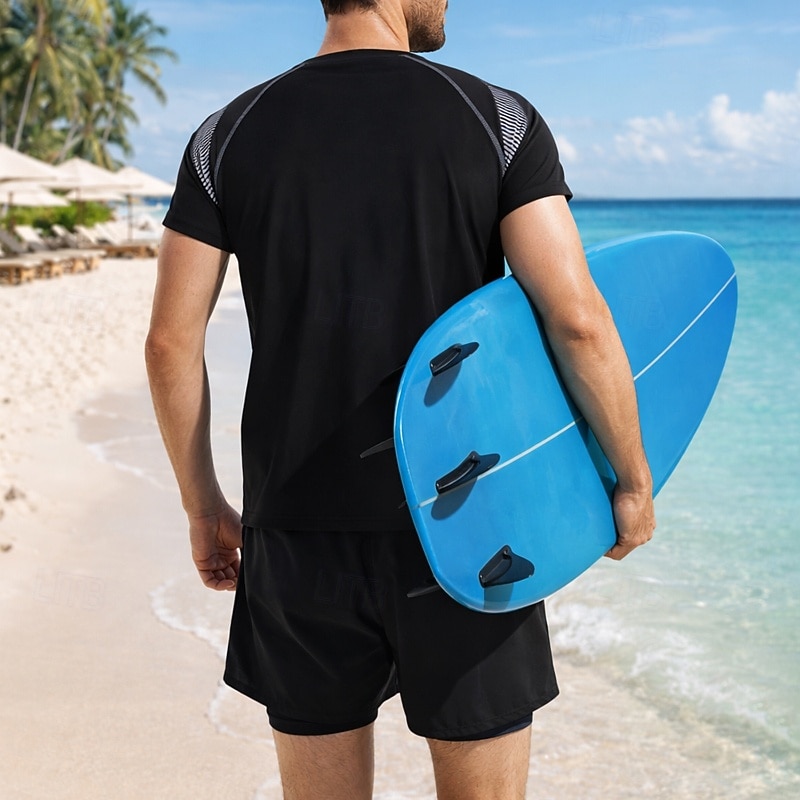 Per uomo Standard Rash Guard in 2 pezzi Maglietta da surf Pantaloncini da bagno Color-blocking Coulisse Con Fodera a Compressione Protezione Solare UV Asciugatura Rapida Traspirante Manica Corta del 2026 a $16.49 –P3