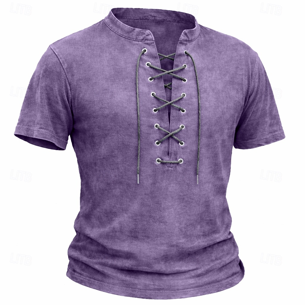 Homens Camisa Henley Camisa 100% algodão com lavagem ácida Manga Curta Tecido Vintage Retro Vintage Casual Estilo vintage Angustiado Henley Casual Primavera Verão Verão Primavera Cinzento Verde de 2026 por $30.99 –P1