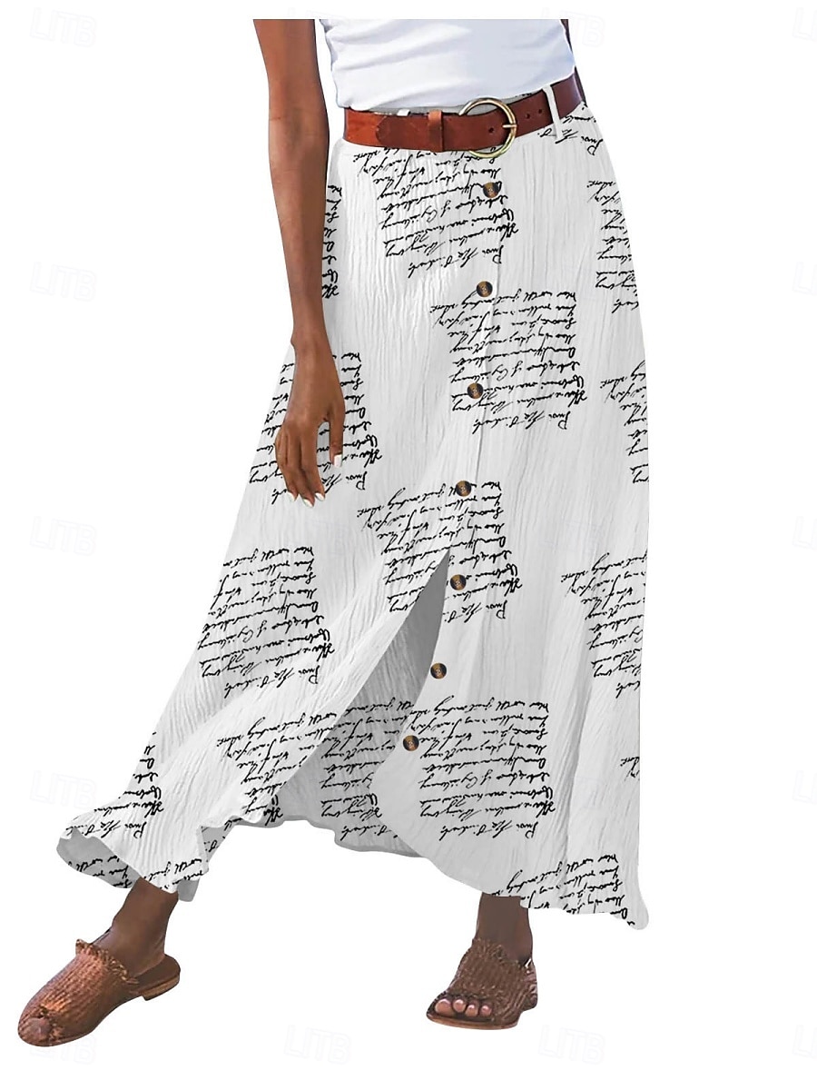 בגדי ריקוד נשים חצאית לחופשה אופנתי יום יומי מקסי מותניים גבוהים חצאיות פרחוני אותיות דפוס קשיח יומי רחוב לבן צהוב ורוד מסמיק קיץ פוליאסטר 2026 - $25.99 –P8