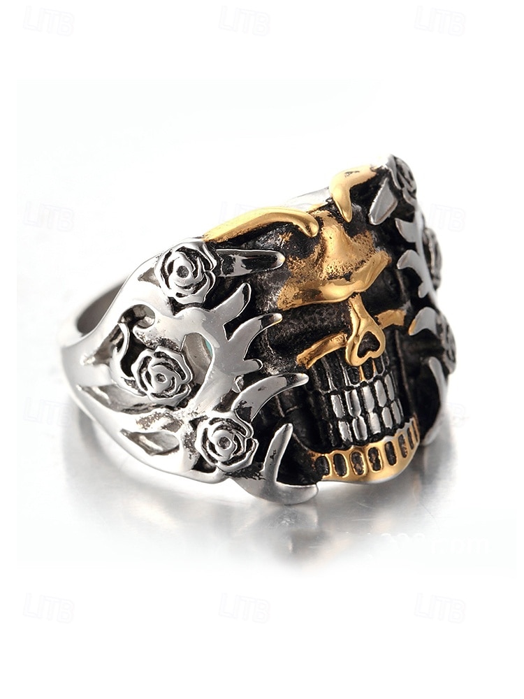 2026年 メンズ ステンレススチール ゴシック スカル リング、マルチサイズ バイカー パンク ステートメント バンド、花柄ディテール、カジュアルウェア、旅行、休暇、ハロウィン スタイリングに最適な大胆なファッション ジュエリー  コレクション – $9.99 –P7
