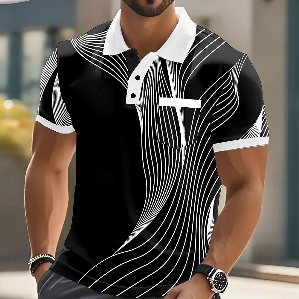 Per uomo Geometrico Linea Polo Manica Corta Magliette polo Camicie con Colletto Business Casual All'aperto Athleisure Abbigliamento quotidiano Stampa 3D Bottoni Estate Blu Nero 1 Nero del 2026 a $21.99 –P5