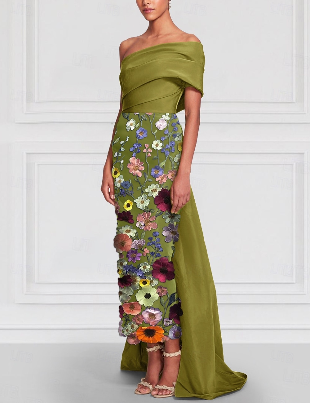Sheath Column Tea Length Cocktail Dresses Evening Gown Ball Gown with Overskirt Formal Dress Elegant Sleeveless Off Shoulder Garden Party Wedding Satin with Bow(s) Embroidery 2026 - $195.99 –P5