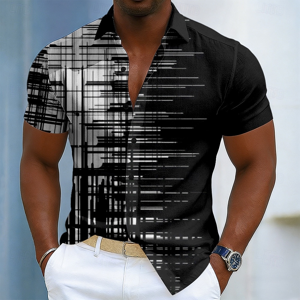 Bărbați Geometric Γραμμή Artă abstractă Cămașă Camașă cu nasturi Manșon scurt Moda Casual Zilnic În aer liber Vacanță Vară Primăvară Răsfrânt Imprimare 3D Cămașă de in Negru / Verde Negru și Albastru 2026 - $25.99 –P4