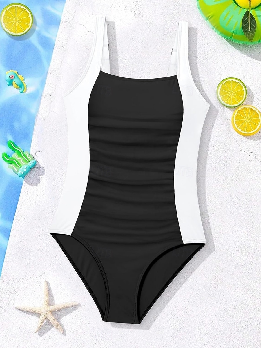 Kids Girls' Swimsuit Outdoor Beach Color Block Vacation Fashion Patchwork Bathing Suits 4 years+ Summer Blue Black 2026 - $18.99 –P4
