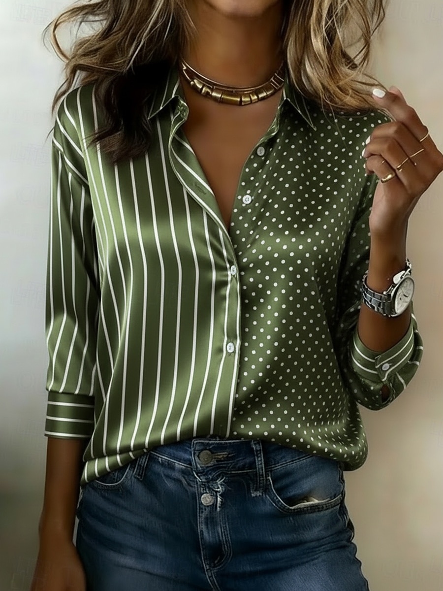 Women's Shirt Satin Shirt Print Striped Vacation Fashion Daily Long Sleeve Shirt Collar Regular Tops Daily Holiday Going out Blue Black Army Green Purple Orange Summer Spring Fall 2026 - $24.99 –P3