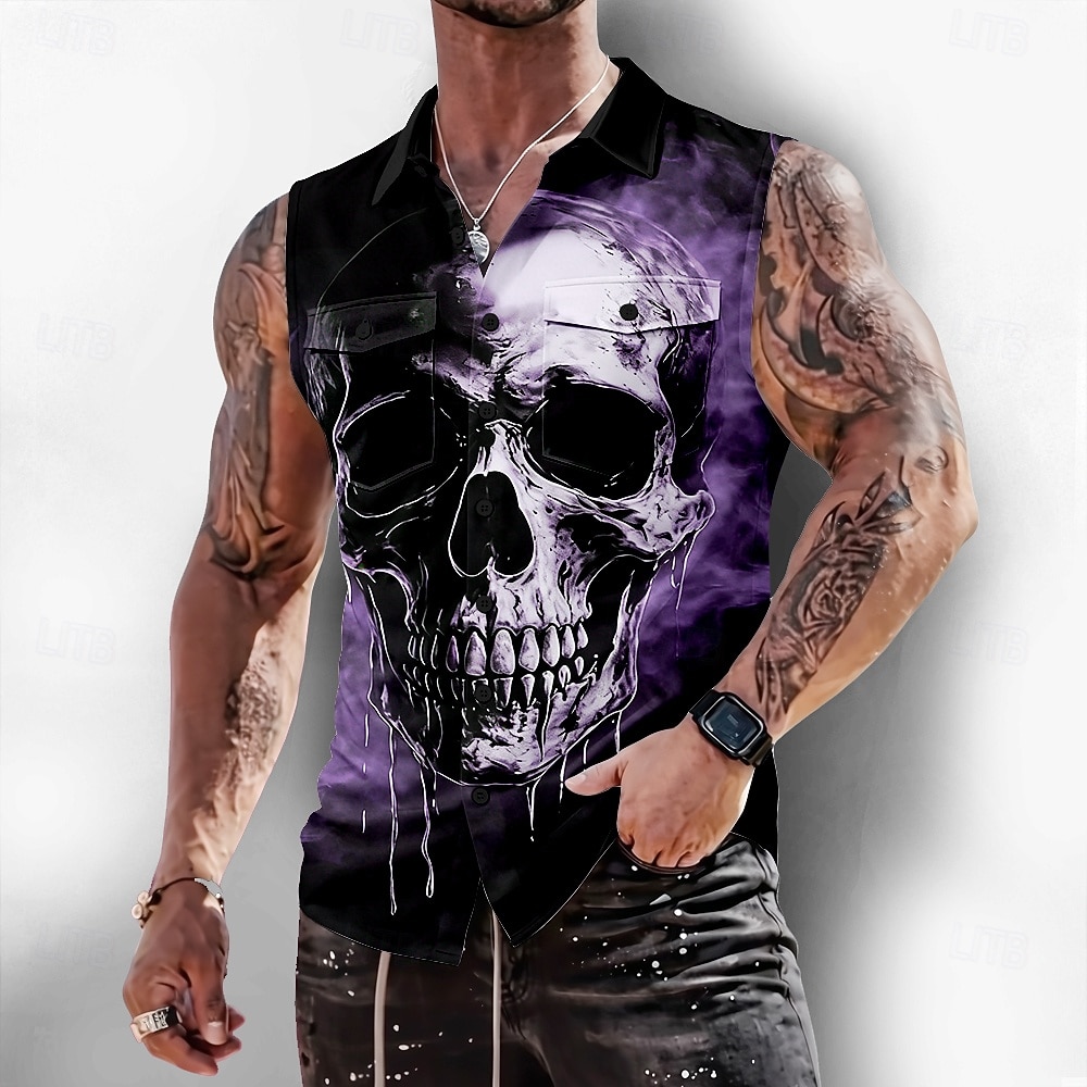 Per uomo Teschio Scheletro Horror Camicia Camicia con Bottoni Maglietta senza maniche Senza Maniche Stile gotico oscuro All'aperto Casual Estate Primavera Collo ripiegato Stampa 3D Due tasche del 2026 a $25.99 –P4