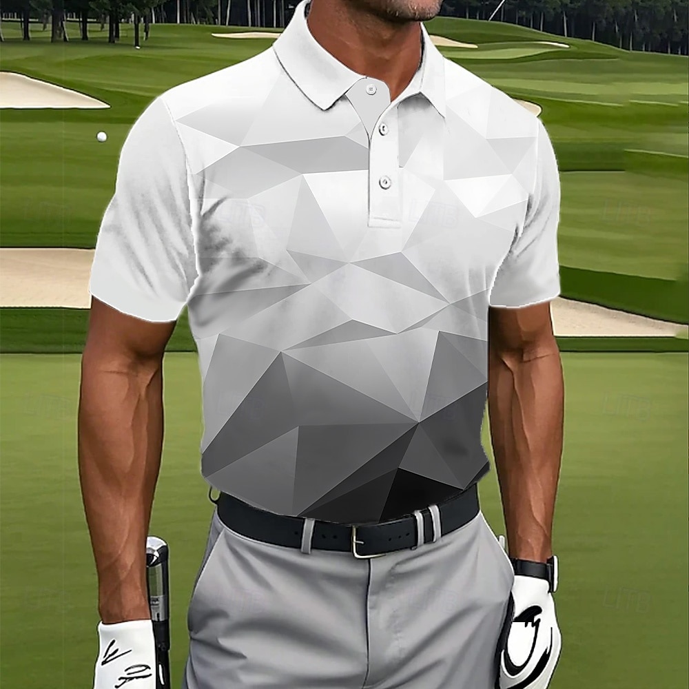 Per uomo Geometrico Golf Polo Sportivi Manica Corta Magliette polo Camicie con Colletto Casual Athleisure Bottoni Estate Primavera Nero Grigio del 2026 a $22.99 –P2