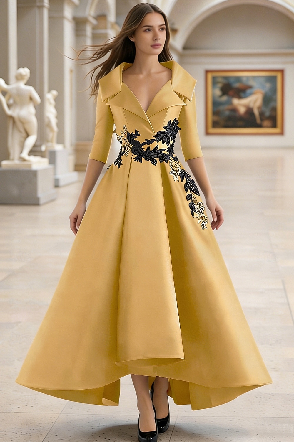 Linha A Longo Vestido formal Vestidos de noite Elegante Manga Longa Decote V Carnaval Formal Bolsos Cetim com Miçangas Apliques de 2026 por $195.99 –P13