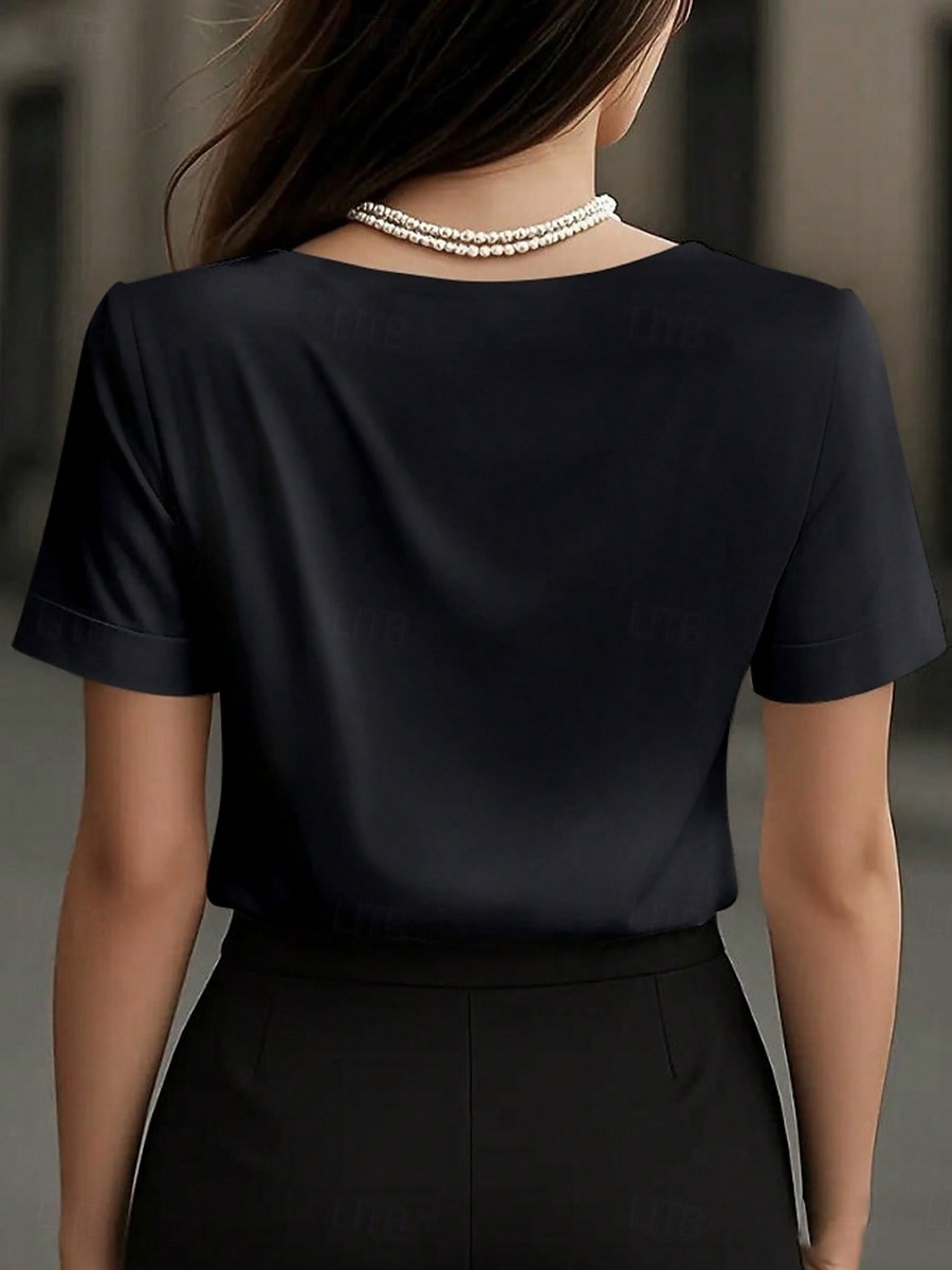 Γυναικεία Μπλούζα Συμπαγές Χρώμα Κομψό Στυλάτο Βασικό Κοντομάνικο Λαιμόκοψη V Κανονικά μπλουζάκια Καθημερινά Μαύρο Λευκό Κρασί Φούξια Πράσινο του τριφυλλιού Καλοκαίρι Άνοιξη 2026 - $21.99 –P4