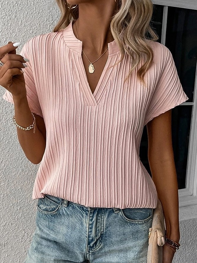 Per donna Maglietta A strisce Semplice Moda Elegante Classico Manica Corta Scollo a V Top Regolari Quotidiano Uscire Weekend Blu Verde salvia Bianco Rosa Verde Estate Primavera del 2026 a $8.99 –P9