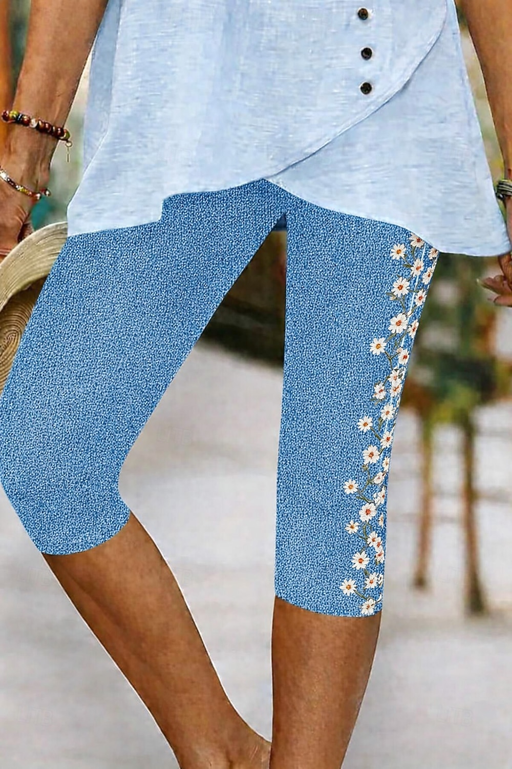 Damskie Spodnie capri Typu Chino Getry Urlop Zabytkowe Moda miejska Długość do łydki Wysoka talia Kwiaty Graficzny Drukowanie Komfort Miękka Wygodny Elastyczny Codzienny Na zewnątrz Urlop Niebieski 2026 - $19.99 –P1