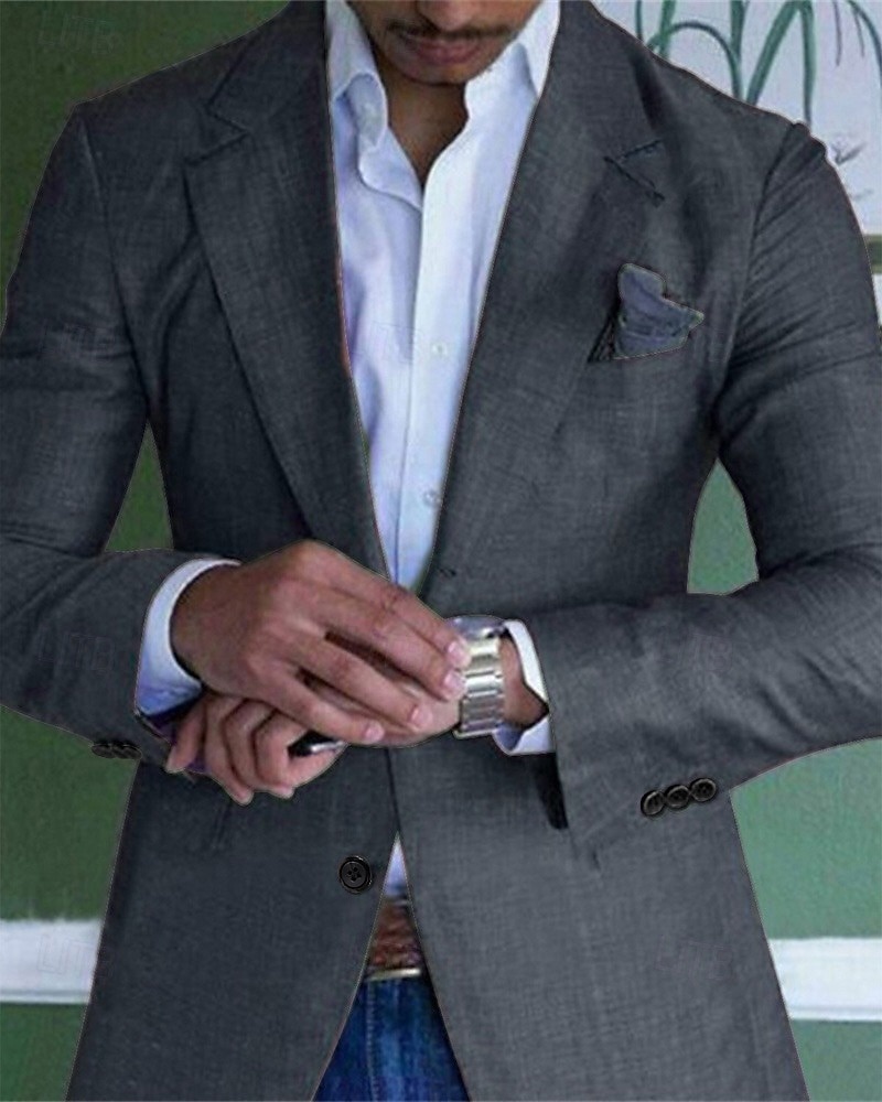 Voor heren Afstuderen Linnen blazer Blazer liiketoiminta Cocktailparty Bruiloft Modieus Casual Lente Herfst Linnen / katoenmix Effen Zak Knop Comfortabel Enkele knoopsluiting één knoop Blazer 2026 - $62.99 –P6