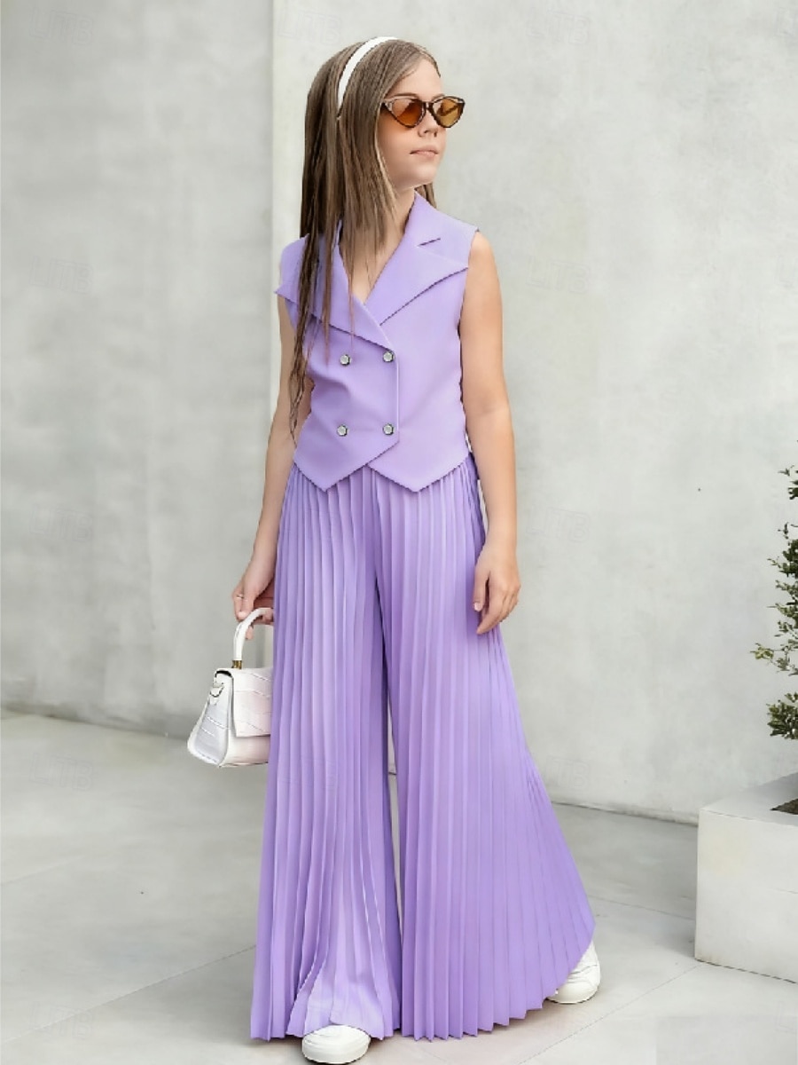 2 Pezzi Bambini Ragazze Tinta unica Arricciato Camicia & Pantaloni Impostato Senza Maniche Moda Casuale Dai 4 anni in su Estate Rosa scuro Bianco Rosa del 2026 a $27.99 –P19