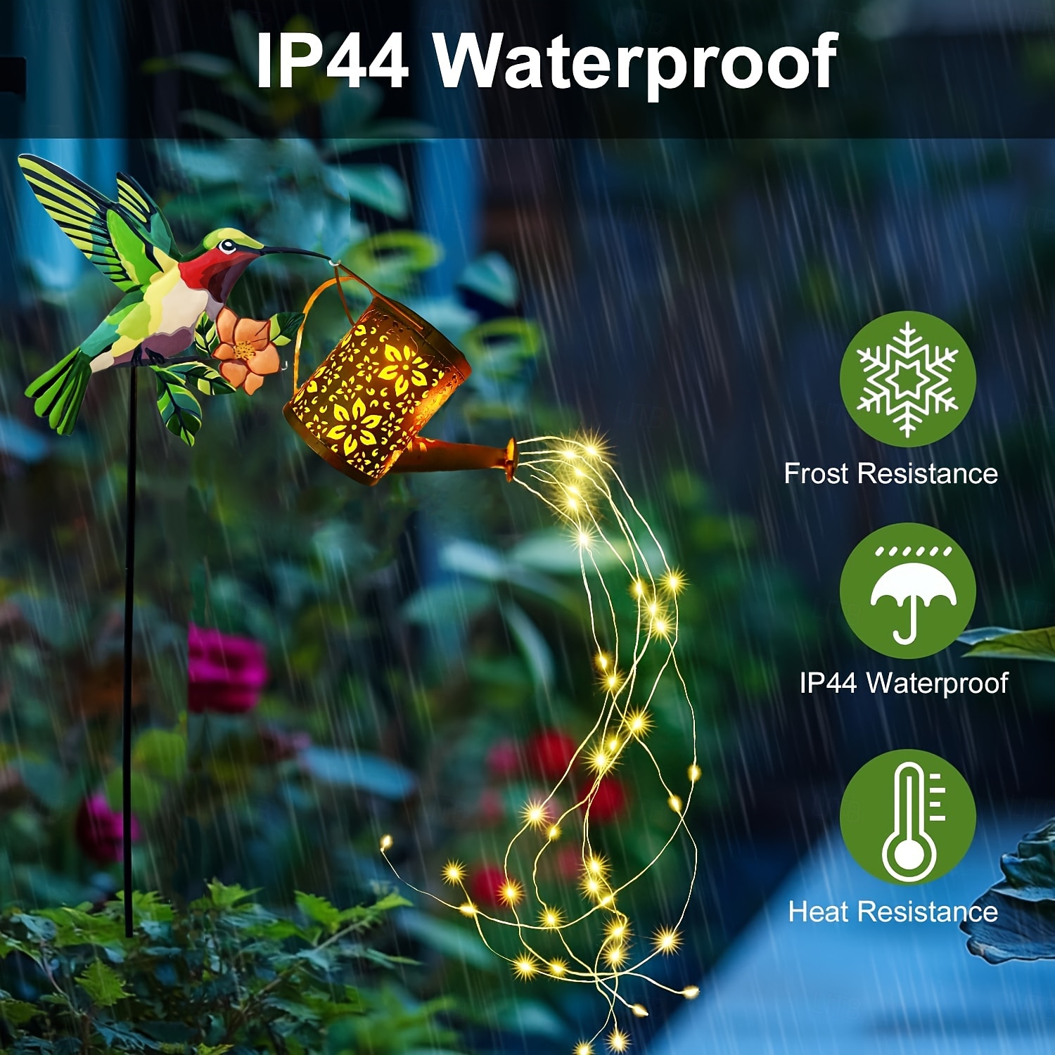 1 stuk buitenverlichting op zonne-energie in de vorm van een kolibrie, holle metalen gieter met watervaleffect - IP44 waterdichte tuin-, terras-, gazon-, padverlichting, decoratieve tuinverlichting 2026 - $26.99 –P5