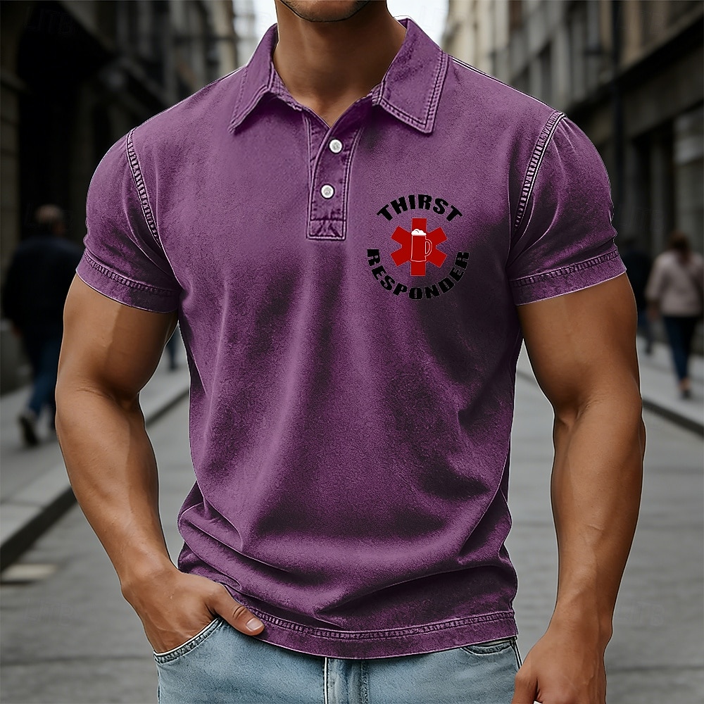 SoftFade™ Men's Graphic Acid Wash Shirt 100% Cotton Short Sleeve Polo Shirts Collared Shirts Holiday 3D Print Buttons Spring & Summer Blue Purple Brown 2026 - $31.99 –P2