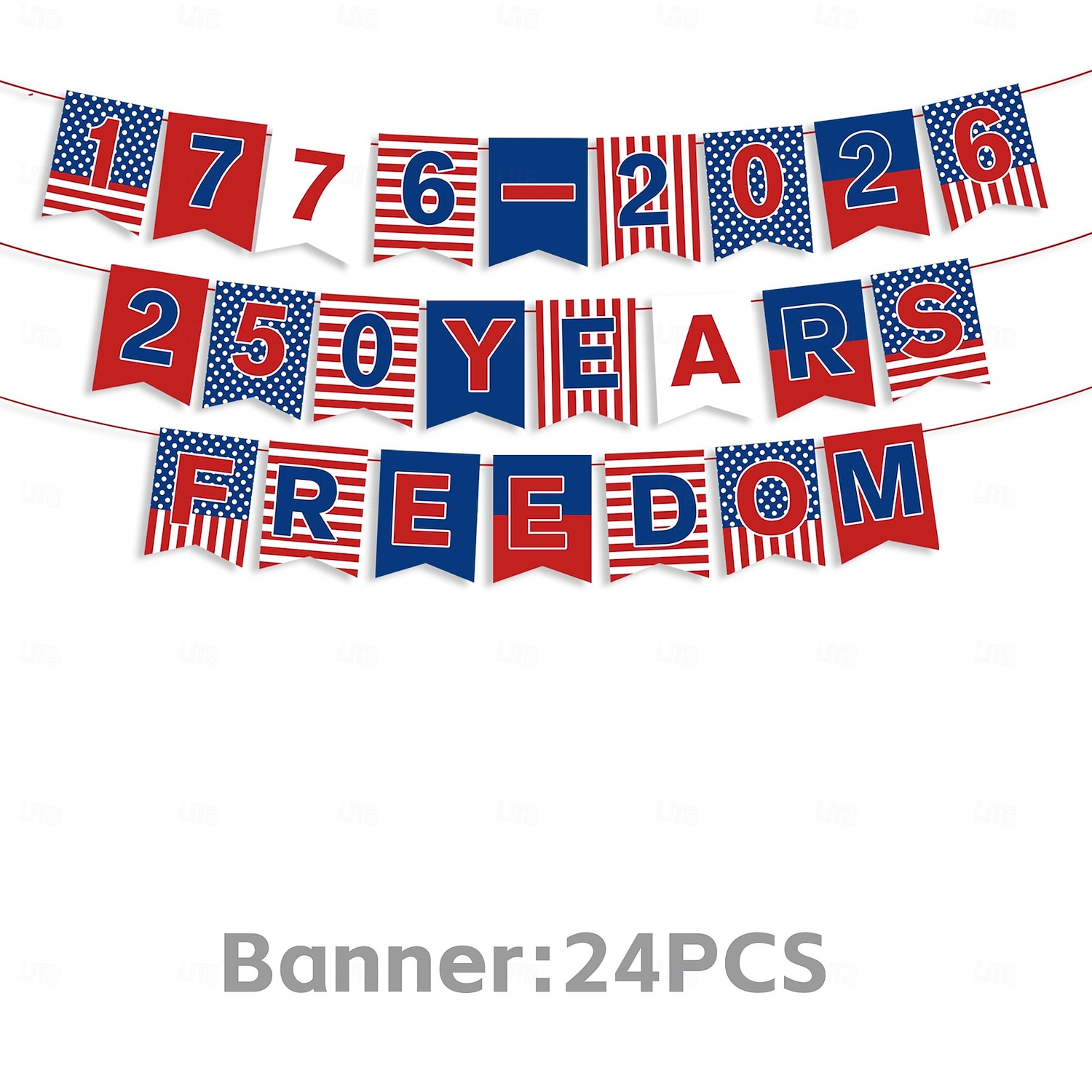 Sada dekorativních bannerů k 250. výročí Dne nezávislosti USA, obsahuje 24 bannerů, 10 vlaječek, 8 stuh, 12 spirálových závěsů a 2 tylové závěsy. &1 ubrus, ideální na oslavy Dne nezávislosti 2026 - $21.99 –P6