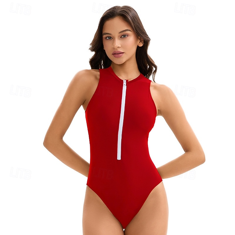 Damen Anti UV Shirt Badeanzug Bademode Einfarbig Frontreißverschluss Spandex UV-Sonnenschutz UPF50+ Schnelltrocknend Ärmellos Bodysuit Badeanzug Surfen Strand Wassersport Sommer 2026 - $27.99 –P6