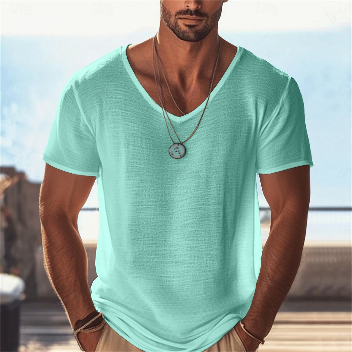 Homme T-shirt Tee-shirt Tricoté Manche Courte Col en V Été Couleur Unie Mode Léger Basique Maille Tricoté Occasionnel Vacances Rue Noir Violet Vert T-shirt haut de gamme pour homme de 2026 ? $18.99 –P5