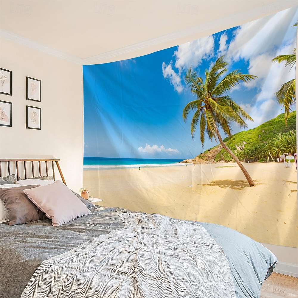 tropisk strand kokosnøttre landskap billedvev naturskjønt veggteppe til soverom stue sovesal universitetsrom hjemmedekor fotobakgrunn 2026 - $14.99 –P1