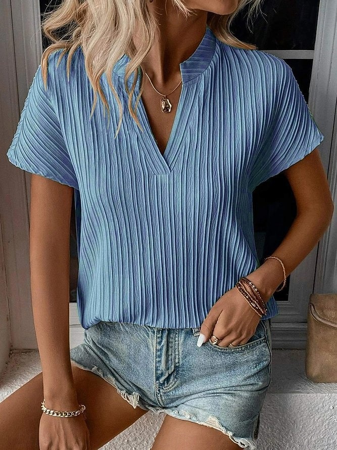 Per donna Maglietta A strisce Semplice Moda Elegante Classico Manica Corta Scollo a V Top Regolari Quotidiano Uscire Weekend Blu Verde salvia Bianco Rosa Verde Estate Primavera del 2026 a $8.99 –P5