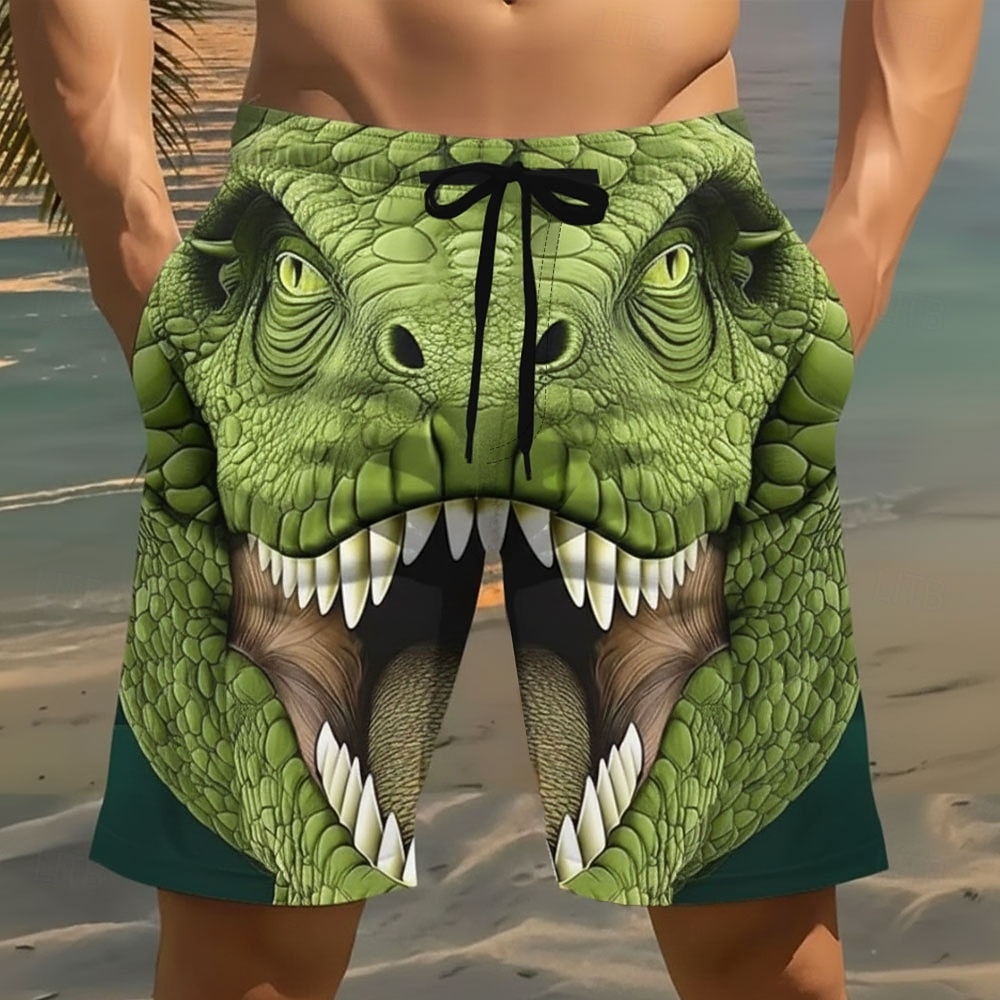 Herren Tiermotiv Krokodil 3D Zeichentrick Badehosen Badeshorts Boardshorts Mittlere Taille Lustig Strandurlaub Seitentaschen Netzfutter Elastischer Kordelzug in der Taille Designer Bekleidung 2026 - $20.99 –P1