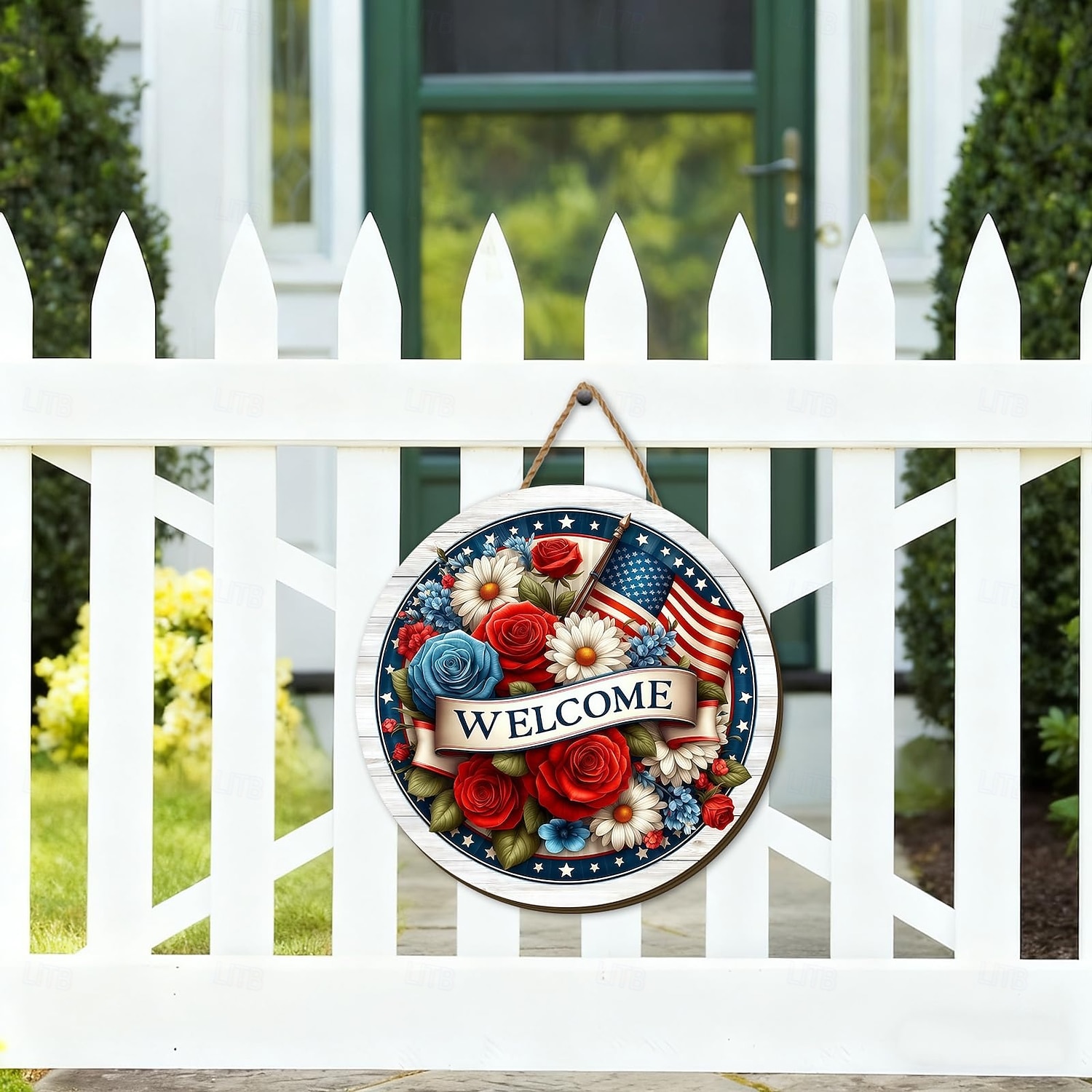 Plaque de porte en bois patriotique – rouge, blanc &Décoration bleue pour le porche d'entrée à l'occasion du 4 juillet, de la fête nationale américaine et du 250e anniversaire. &Journée du Souvenir, de 2026 ? $15.99 –P5