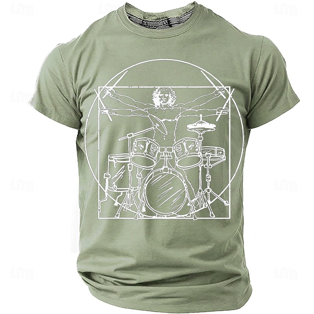 Men's Vitruvian Drummer Funny Drumming Parody T-Shirt Renaissance Art Mashup Percussionist Gift Rock Band Music Lover Graphic Tee Casual Short Sleeve Designer Apparel S-5XL 2026 - $21.99 –P5