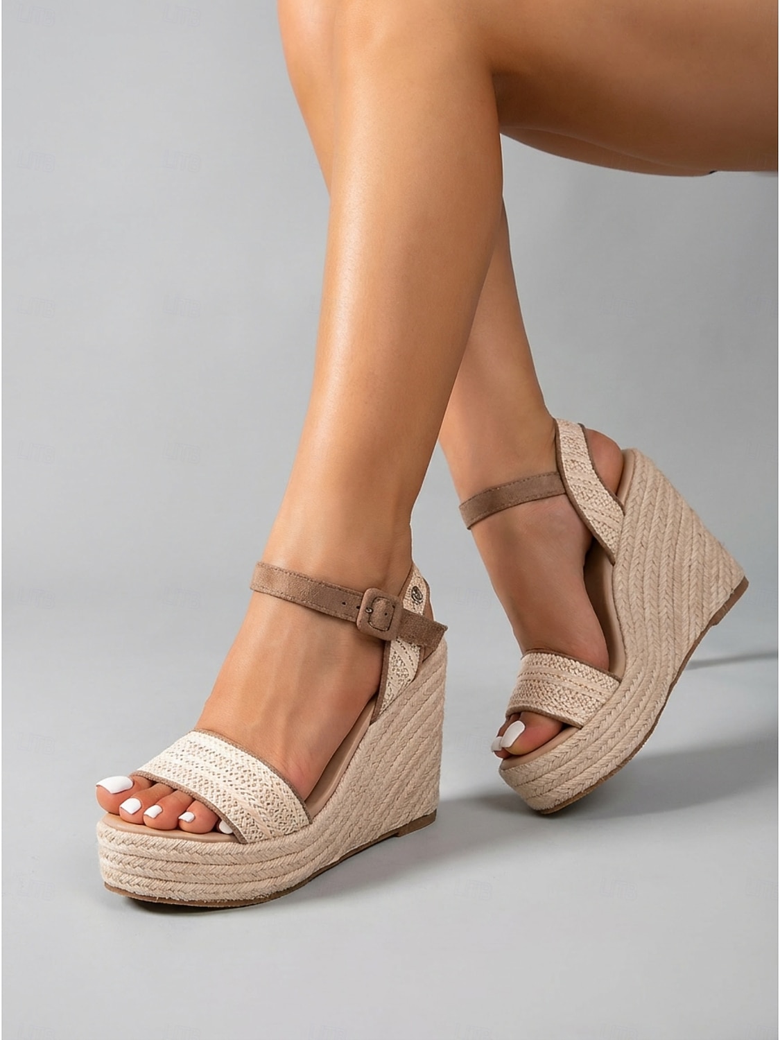 Sandalias de cuña beige para mujer: zapatos de dama de honor cómodos para bodas en la playa, ceremonias de verano al aire libre, tacones elegantes para invitadas de boda. 2026 - $46.99 –P1