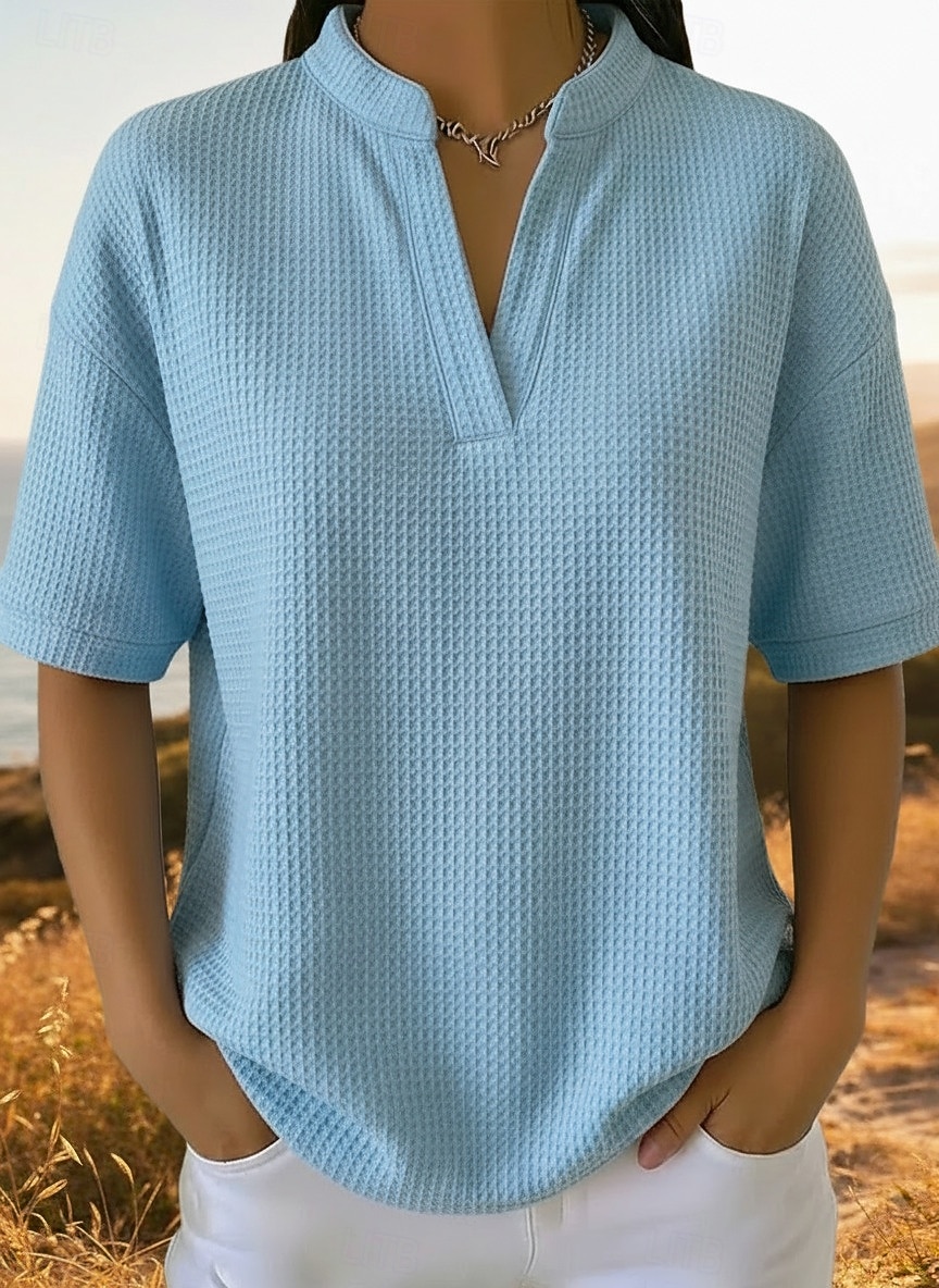 Femmes Chemise gaufrée T-shirt Tops en tricot gaufre Uni Élégant Classique Moderne Manche Courte Col en V Hauts Réguliers Quotidien Fête Sortir Blanche Orange Vert Bleu clair Noir Été Printemps de 2026 ? $26.99 –P4