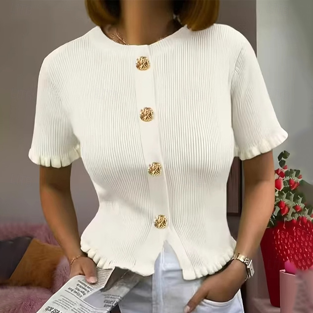 Damskie Koszula Codzienna koszula Zapinana na guziki koszula Bluzka Guziki Jednokolorowe Równina Elegancja Moda Codzienny Krótki rękaw Półgolf Crop Topy Na zewnątrz Streetwear Święto Biały Lato 2026 - $41.99 –P1