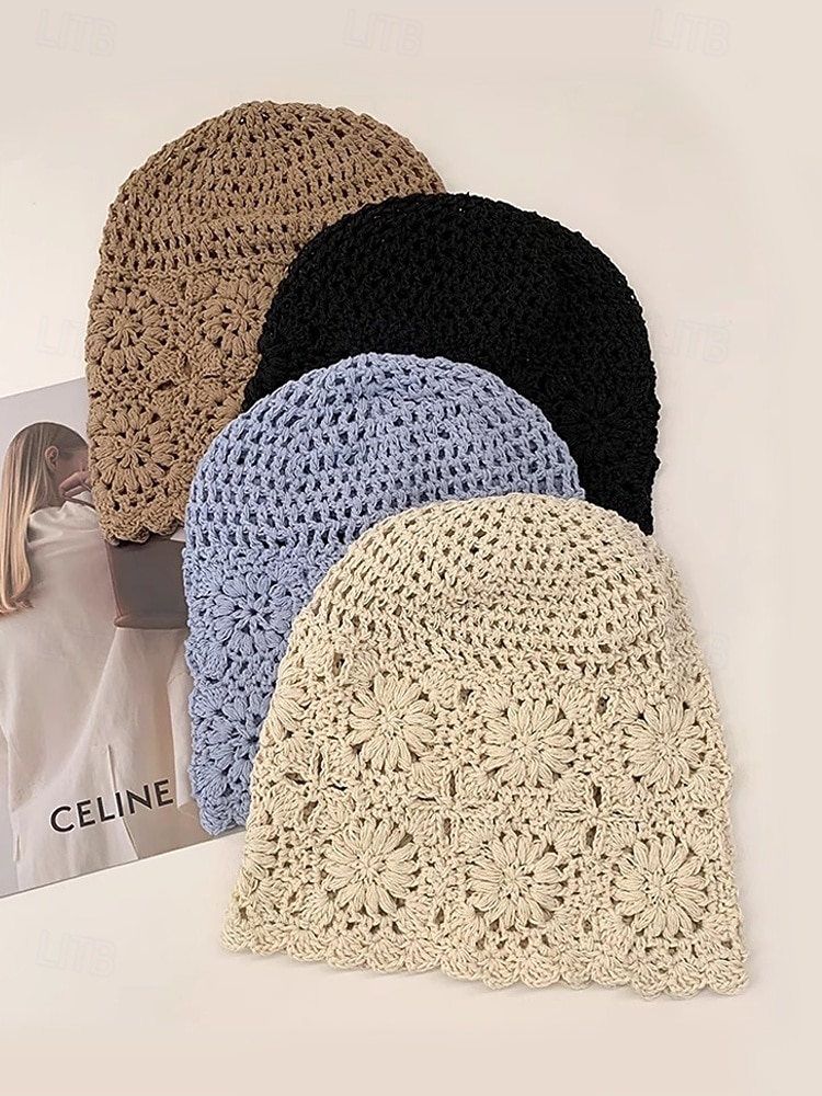 Женская вязаная шапка-бини в стиле бохо с цветочным принтом, из хлопковой смеси, разных цветов, для повседневной носки, путешествий, отдыха и пляжного курорта. 2026 - $14.99 –P7