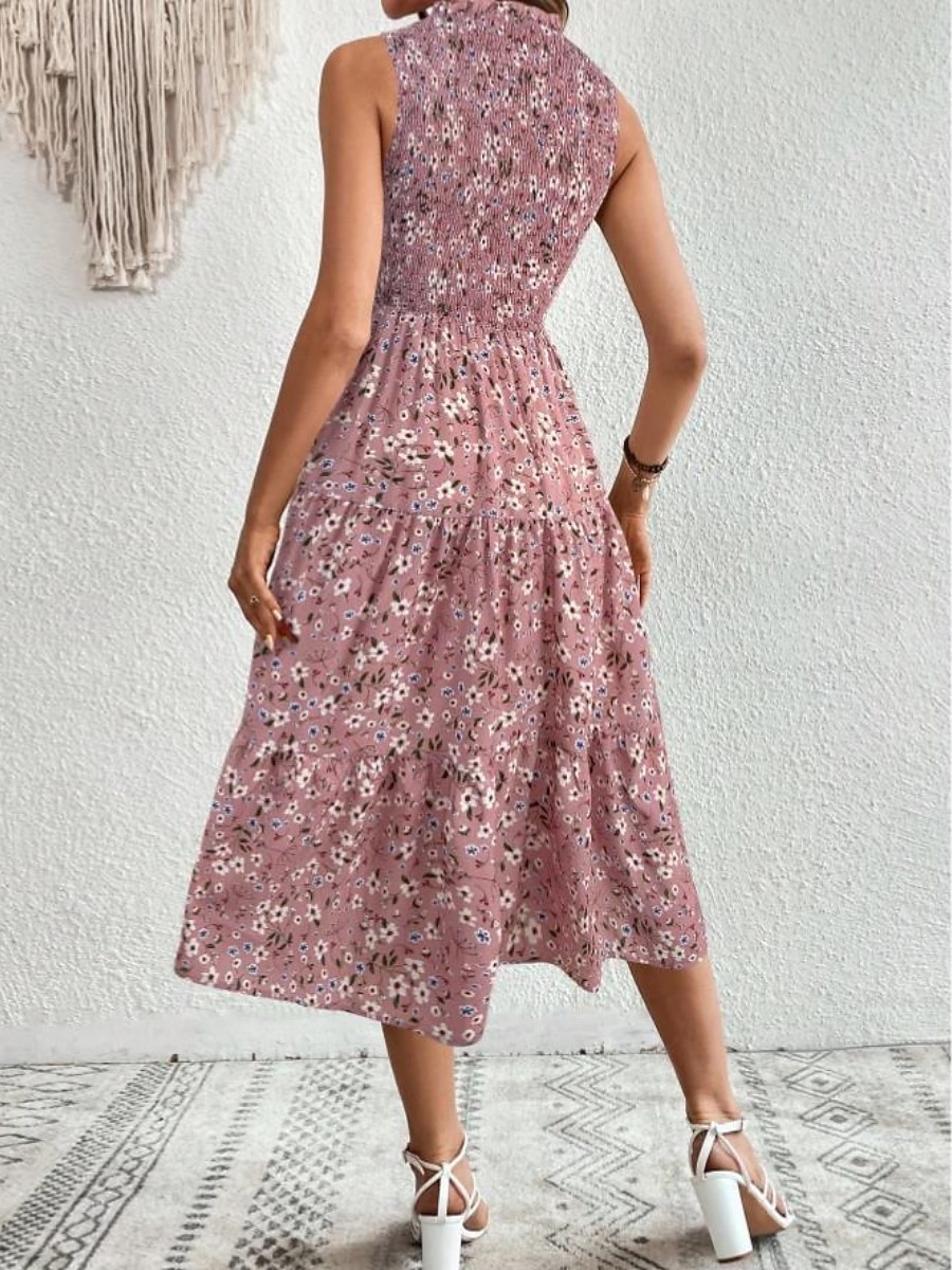Damskie Sukienka midi Codzienne sukienki Sukienka A line Sukienka w kwiatki Elegancja Moda Nowoczesny Na zewnątrz Urlop Wyjściowe Regularny Kwiaty Bez rękawów Półgolf Niebieski Biały Rumiany róż Lato 2026 - $27.99 –P18