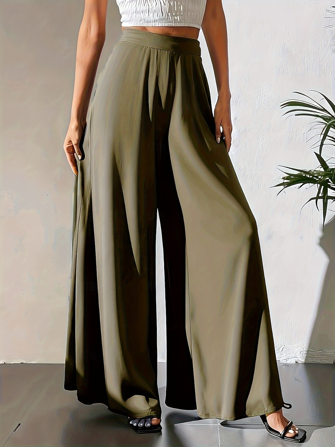 Dames Broek Zomerbroek Wijde broek Vrijetijdsbroek Vakantie Vintage Modieus Volledige lengte Hoge taille Effen Zak Elastische taille Breed Been Lichtgewicht Zacht Comfortabel Micro-elastisch Buiten 2026 - $26.99 –P10
